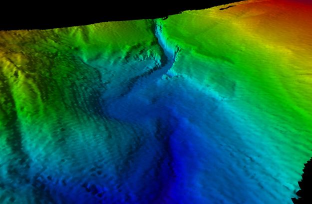 3D image of a canyon head used to calibrate the multibeam systems.